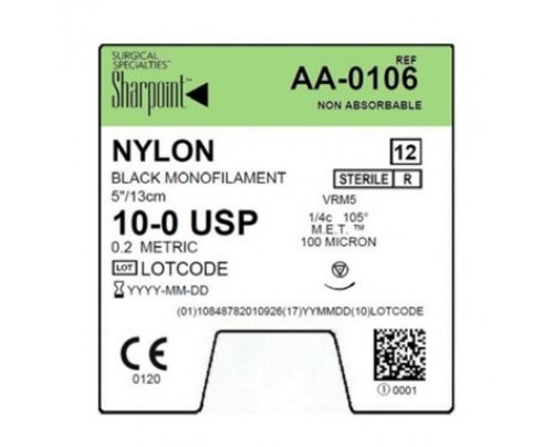 sharpoint_microsuture_aa-0106_10-0_black_nylon_suture_with_vrm5_met_needles