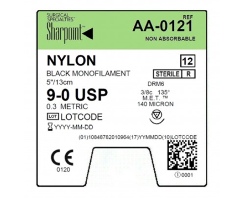 sharpoint_microsuture_aa-0121_and_aa-0122_black_nylon_suture_drm6_met_taper_point_needles